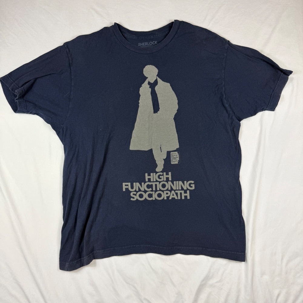 Sherlock BBC High Functioning Sociopath Navy Blue Graphic T-Shirt Mens XL